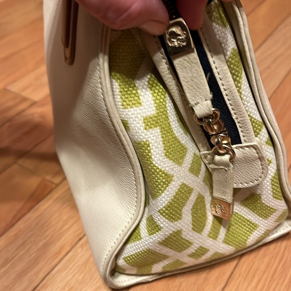 LNWOT Spartina 449 Heyward Alljoy Satchel w/linen side panels & interior. - Picture 8 of 11